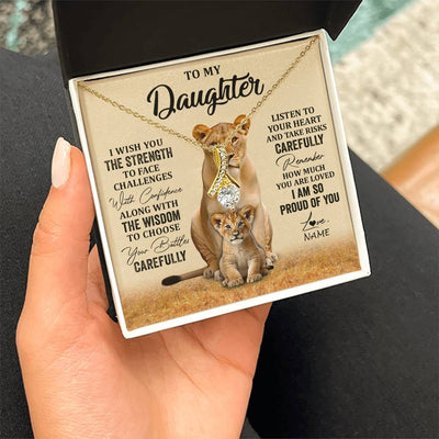 Alluring Beauty Necklace 18K Yellow Gold Finish | 2 | Personalized To My Daughter Necklace From Mom Dad Mother I Wish You The Strength Lion Daughter Birthday Graduation Christmas Customized Gift Box Message Card | teecentury