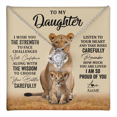 Love Knot Necklace 14K White Gold Finish | 1 | Personalized To My Daughter Necklace From Mom Dad Mother I Wish You The Strength Lion Daughter Birthday Graduation Christmas Customized Gift Box Message Card | teecentury