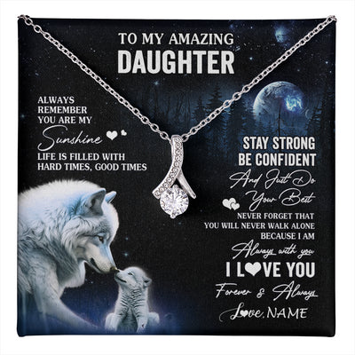 Alluring Beauty Necklace 14K White Gold Finish | 1 | Personalized To My Daughter Necklace From Mom Dad Mother Moon Wolf Daughter Birthday Gifts Jewelry Graduation Christmas Customized Gift Box Message Card | teecentury