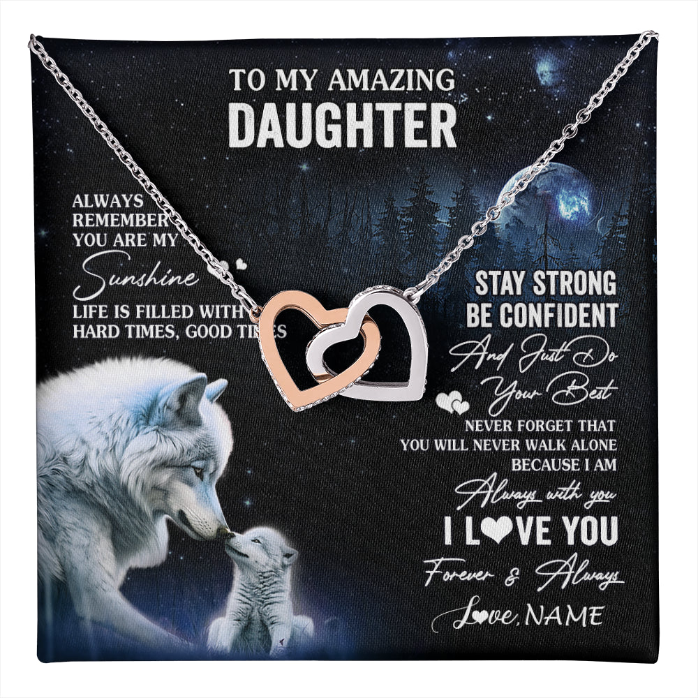 Interlocking Hearts Necklace Stainless Steel & Rose Gold Finish | 1 | Personalized To My Daughter Necklace From Mom Dad Mother Moon Wolf Daughter Birthday Gifts Jewelry Graduation Christmas Customized Gift Box Message Card | teecentury
