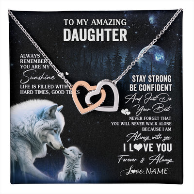 Interlocking Hearts Necklace Stainless Steel & Rose Gold Finish | 1 | Personalized To My Daughter Necklace From Mom Dad Mother Moon Wolf Daughter Birthday Gifts Jewelry Graduation Christmas Customized Gift Box Message Card | teecentury