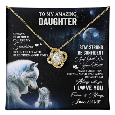 Love Knot Necklace 18K Yellow Gold Finish | 1 | Personalized To My Daughter Necklace From Mom Dad Mother Moon Wolf Daughter Birthday Gifts Jewelry Graduation Christmas Customized Gift Box Message Card | teecentury