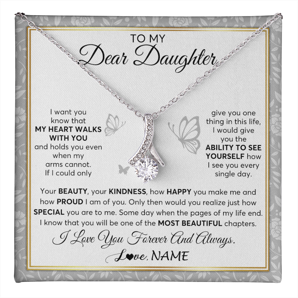 Alluring Beauty Necklace 14K White Gold Finish | 1 | Personalized To My Daughter Necklace From Mom Dad Mother My Heart Walks With You Daughter Birthday Gifts Jewelry Christmas Customized Gift Box Message Card | teecentury