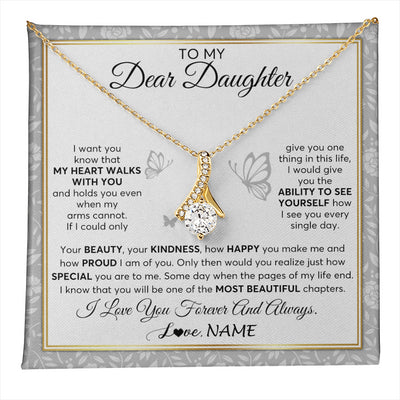 Alluring Beauty Necklace 18K Yellow Gold Finish | 1 | Personalized To My Daughter Necklace From Mom Dad Mother My Heart Walks With You Daughter Birthday Gifts Jewelry Christmas Customized Gift Box Message Card | teecentury