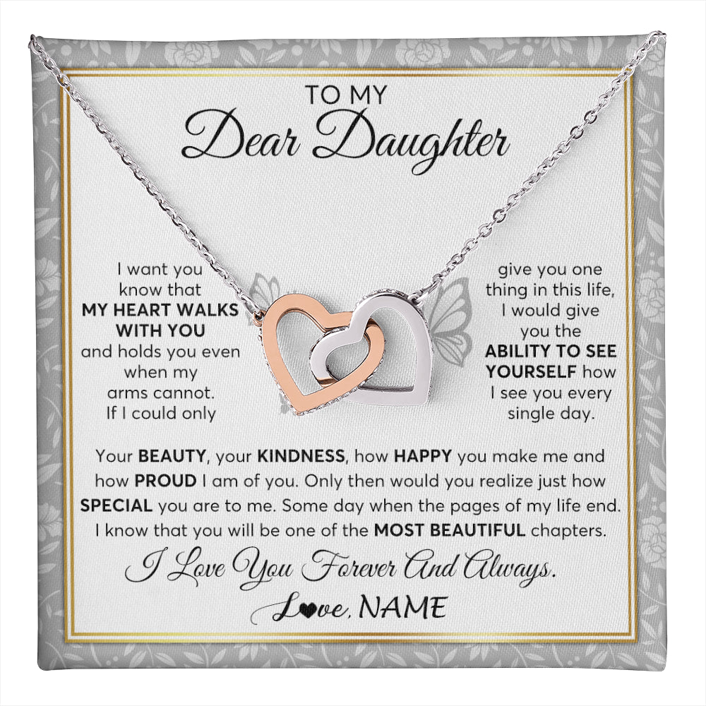 Interlocking Hearts Necklace Stainless Steel & Rose Gold Finish | 1 | Personalized To My Daughter Necklace From Mom Dad Mother My Heart Walks With You Daughter Birthday Gifts Jewelry Christmas Customized Gift Box Message Card | teecentury