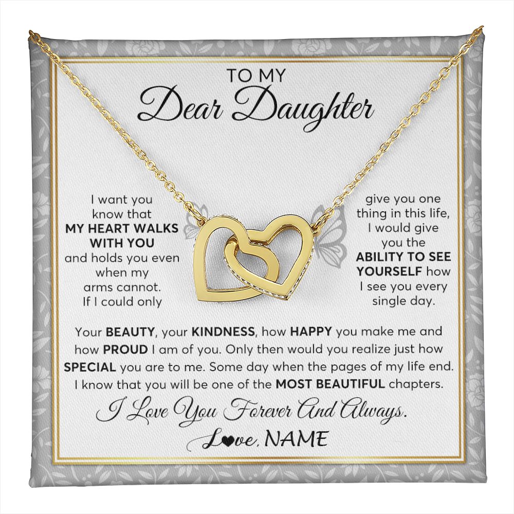 Interlocking Hearts Necklace 18K Yellow Gold Finish | 1 | Personalized To My Daughter Necklace From Mom Dad Mother My Heart Walks With You Daughter Birthday Gifts Jewelry Christmas Customized Gift Box Message Card | teecentury