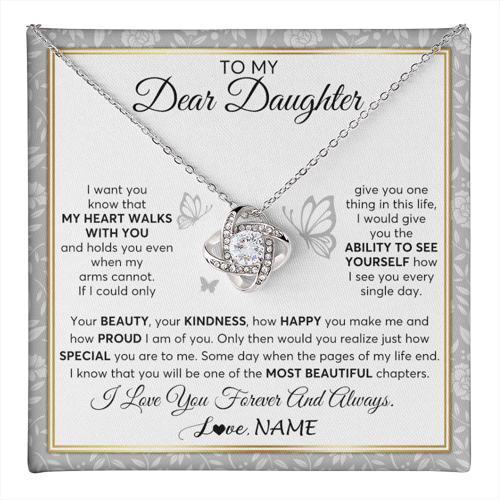 Love Knot Necklace 14K White Gold Finish | 1 | Personalized To My Daughter Necklace From Mom Dad Mother My Heart Walks With You Daughter Birthday Gifts Jewelry Christmas Customized Gift Box Message Card | teecentury