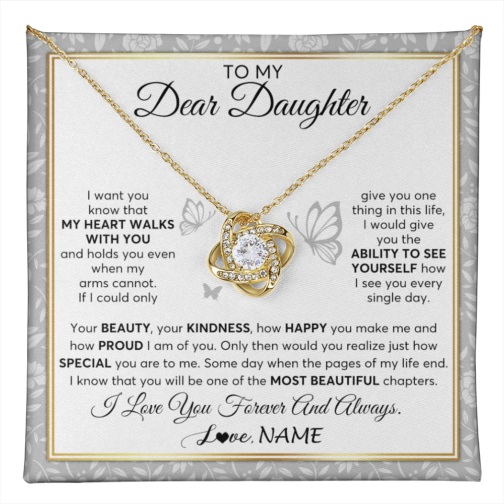 Love Knot Necklace 18K Yellow Gold Finish | 1 | Personalized To My Daughter Necklace From Mom Dad Mother My Heart Walks With You Daughter Birthday Gifts Jewelry Christmas Customized Gift Box Message Card | teecentury