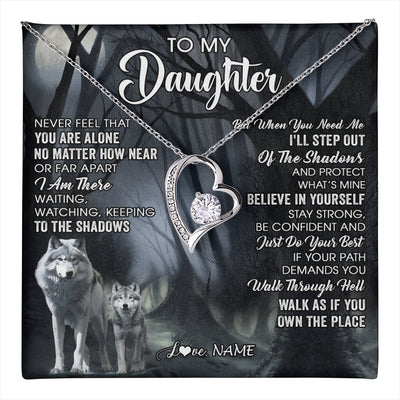 Forever Love Necklace 14K White Gold Finish | 1 | Personalized To My Daughter Necklace From Mom Dad Mother Never Feel That You Are Alone Wolf Birthday Gifts Jewelry Christmas Customized Gift Box Message Card | teecentury