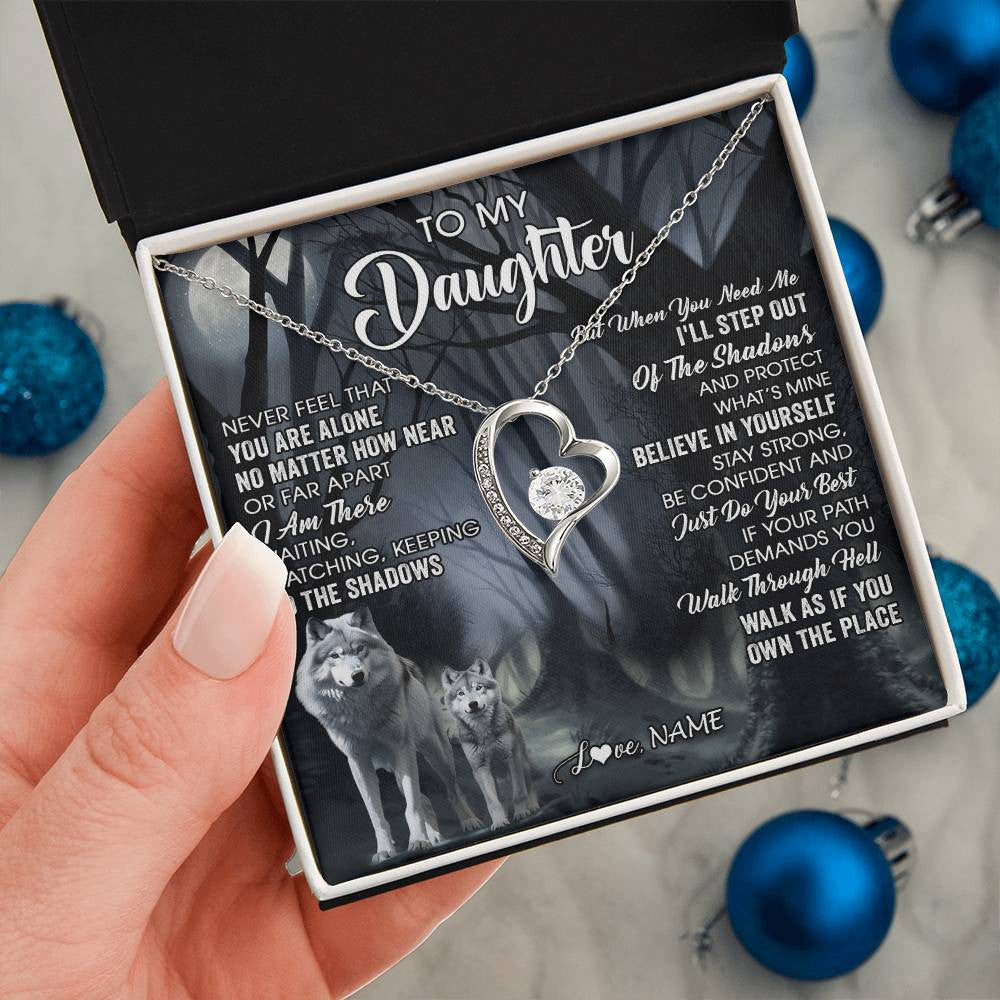 Forever Love Necklace 14K White Gold Finish | 2 | Personalized To My Daughter Necklace From Mom Dad Mother Never Feel That You Are Alone Wolf Birthday Gifts Jewelry Christmas Customized Gift Box Message Card | teecentury