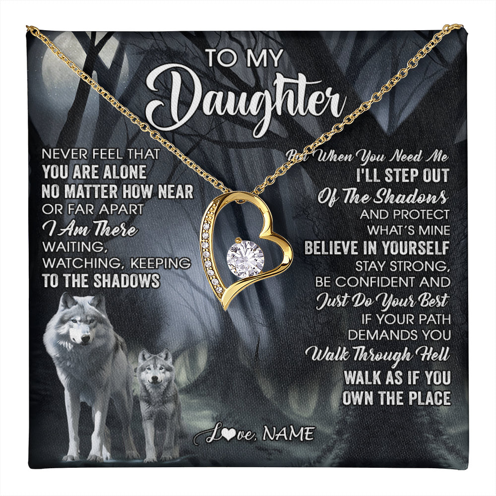 Forever Love Necklace 18K Yellow Gold Finish | 1 | Personalized To My Daughter Necklace From Mom Dad Mother Never Feel That You Are Alone Wolf Birthday Gifts Jewelry Christmas Customized Gift Box Message Card | teecentury