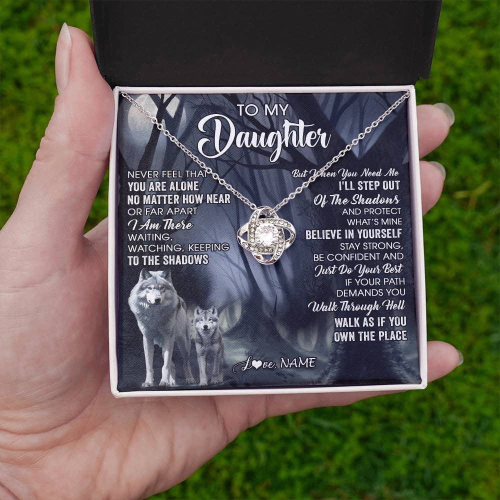 Love Knot Necklace 14K White Gold Finish | 2 | Personalized To My Daughter Necklace From Mom Dad Mother Never Feel That You Are Alone Wolf Birthday Gifts Jewelry Christmas Customized Gift Box Message Card | teecentury