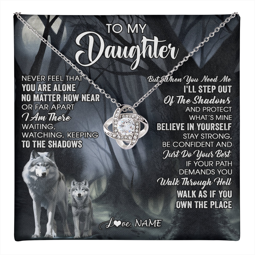 Love Knot Necklace 14K White Gold Finish | 1 | Personalized To My Daughter Necklace From Mom Dad Mother Never Feel That You Are Alone Wolf Birthday Gifts Jewelry Christmas Customized Gift Box Message Card | teecentury