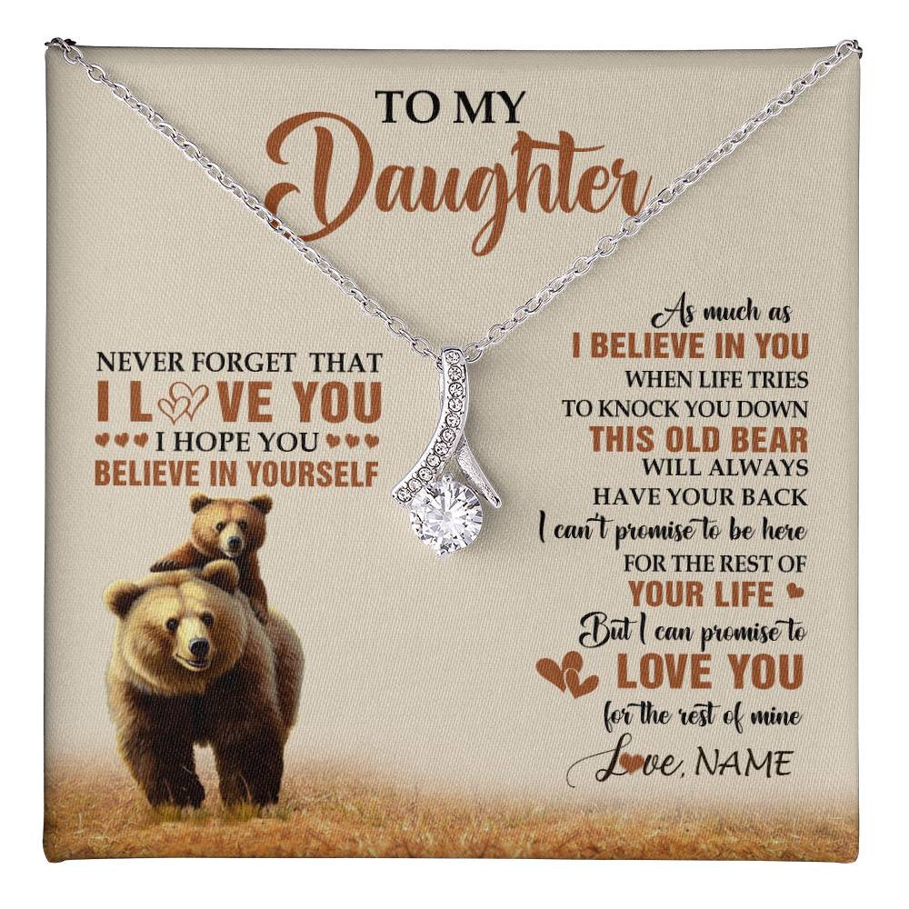 Alluring Beauty Necklace 14K White Gold Finish | 1 | Personalized To My Daughter Necklace From Mom Dad Mother This Old Bear Love You Daughter Birthday Gifts Graduation Christmas Customized Gift Box Message Card | teecentury