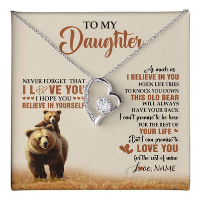 Forever Love Necklace 14K White Gold Finish | 1 | Personalized To My Daughter Necklace From Mom Dad Mother This Old Bear Love You Daughter Birthday Gifts Graduation Christmas Customized Gift Box Message Card | teecentury