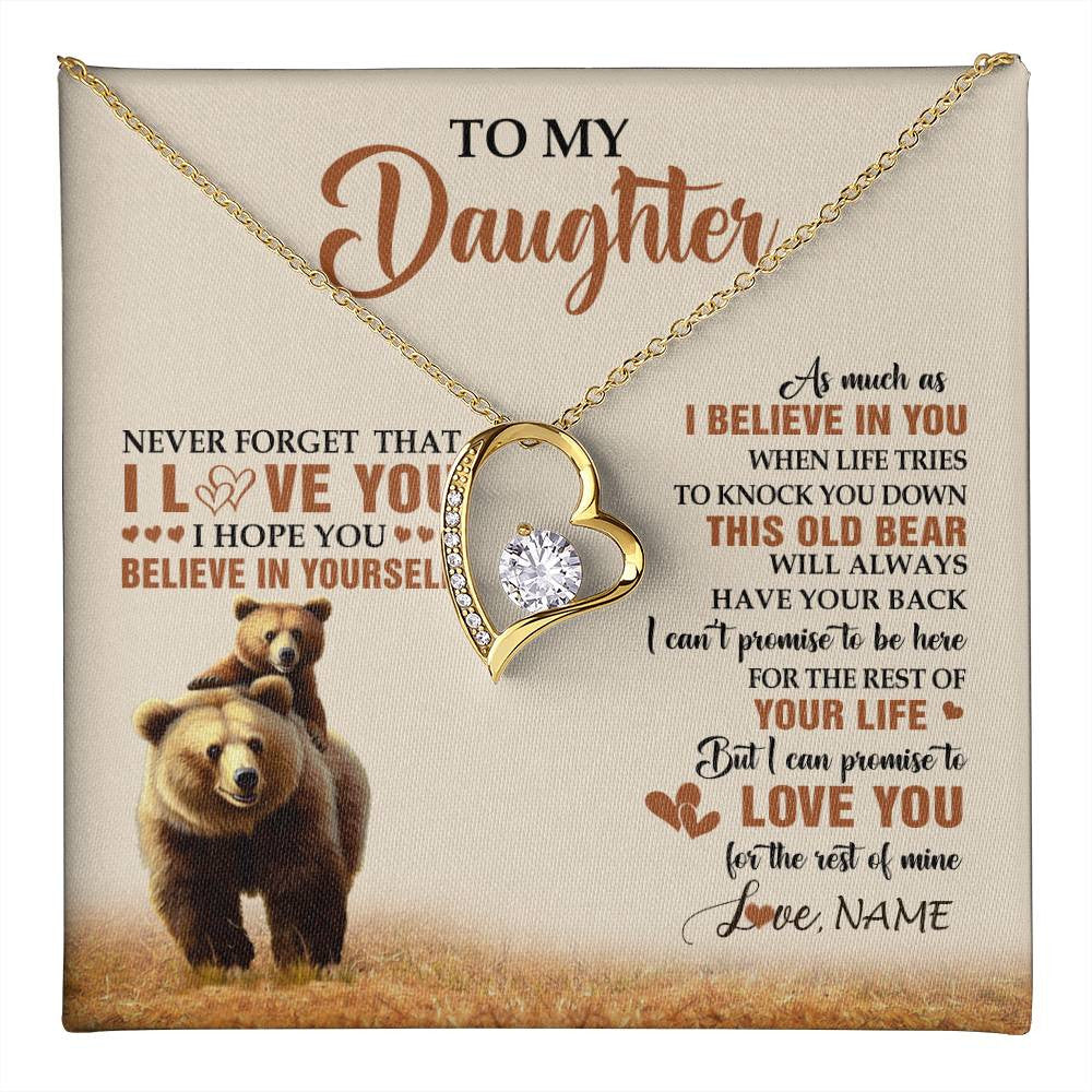 Forever Love Necklace 18K Yellow Gold Finish | 1 | Personalized To My Daughter Necklace From Mom Dad Mother This Old Bear Love You Daughter Birthday Gifts Graduation Christmas Customized Gift Box Message Card | teecentury