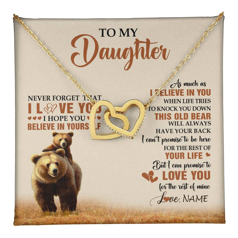 Interlocking Hearts Necklace 18K Yellow Gold Finish | 1 | Personalized To My Daughter Necklace From Mom Dad Mother This Old Bear Love You Daughter Birthday Gifts Graduation Christmas Customized Gift Box Message Card | teecentury