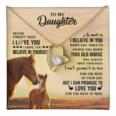 Forever Love Necklace 18K Yellow Gold Finish | 1 | Personalized To My Daughter Necklace From Mom Dad Mother This Old Horse Love You Daughter Birthday Jewelry Christmas Customized Gift Box Message Card | teecentury