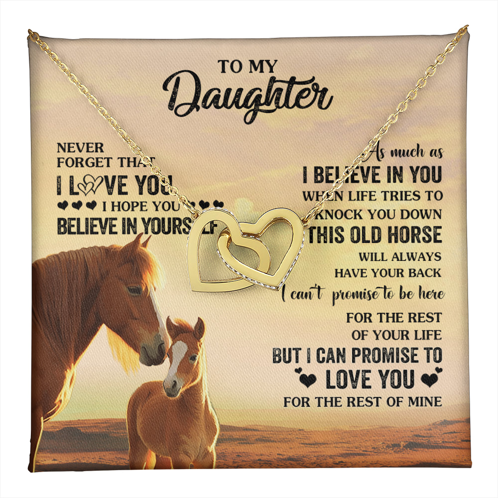 Interlocking Hearts Necklace 18K Yellow Gold Finish | 1 | Personalized To My Daughter Necklace From Mom Dad Mother This Old Horse Love You Daughter Birthday Jewelry Christmas Customized Gift Box Message Card | teecentury