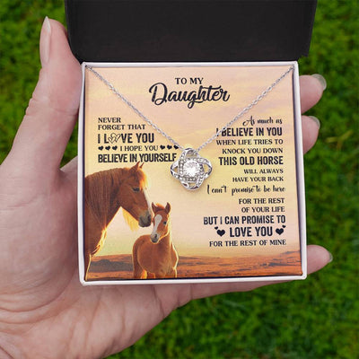 Love Knot Necklace 14K White Gold Finish | 2 | Personalized To My Daughter Necklace From Mom Dad Mother This Old Horse Love You Daughter Birthday Jewelry Christmas Customized Gift Box Message Card | teecentury