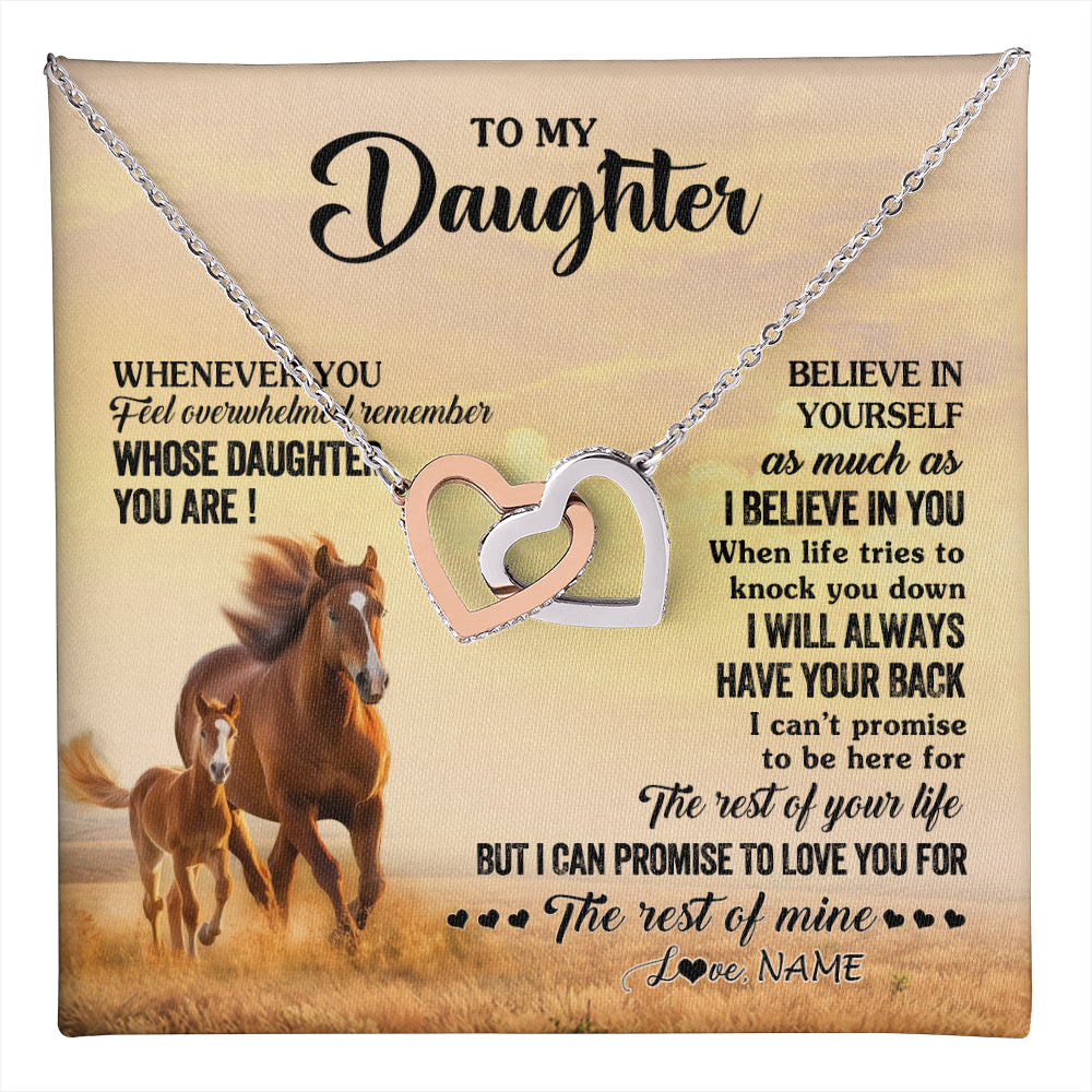 Interlocking Hearts Necklace Stainless Steel & Rose Gold Finish | 1 | Personalized To My Daughter Necklace From Mom Dad Mother Whenever You Feel Horse Daughter Birthday Jewelry Christmas Customized Gift Box Message Card | teecentury