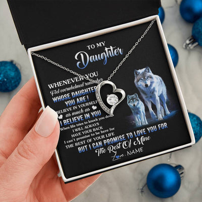 Forever Love Necklace 14K White Gold Finish | 2 | Personalized To My Daughter Necklace From Mom Dad Mother Whenever You Feel Wolf Daughter Birthday Gifts Jewelry Christmas Customized Gift Box Message Card | teecentury