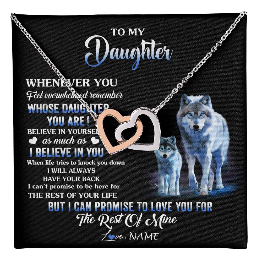 Interlocking Hearts Necklace Stainless Steel & Rose Gold Finish | 1 | Personalized To My Daughter Necklace From Mom Dad Mother Whenever You Feel Wolf Daughter Birthday Gifts Jewelry Christmas Customized Gift Box Message Card | teecentury