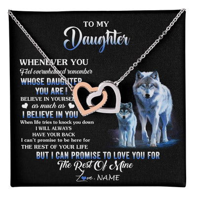 Interlocking Hearts Necklace Stainless Steel & Rose Gold Finish | 1 | Personalized To My Daughter Necklace From Mom Dad Mother Whenever You Feel Wolf Daughter Birthday Gifts Jewelry Christmas Customized Gift Box Message Card | teecentury