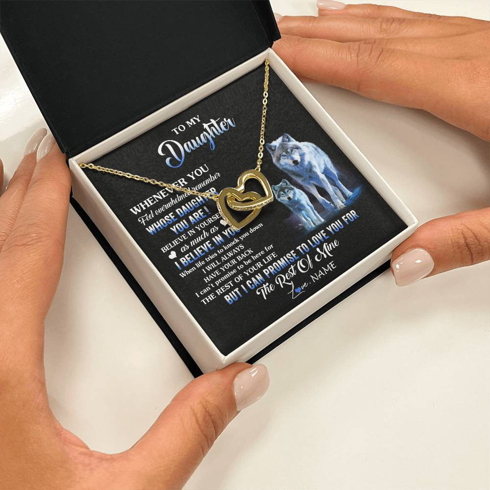 Interlocking Hearts Necklace 18K Yellow Gold Finish | 2 | Personalized To My Daughter Necklace From Mom Dad Mother Whenever You Feel Wolf Daughter Birthday Gifts Jewelry Christmas Customized Gift Box Message Card | teecentury