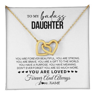 Interlocking Hearts Necklace 18K Yellow Gold Finish | 1 | Personalized To My Daughter Necklace From Mom Dad Mother You Are Forever Beautiful Daughter Birthday Graduation Christmas Customized Gift Box Message Card | teecentury
