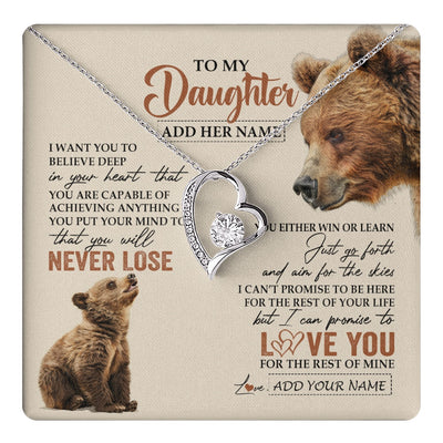 Forever Love Necklace 14K White Gold Finish | 1 | Personalized To My Daughter Necklace From Mom Dad Mother You Will Never Lose Bear Daughter Birthday Gifts Graduation Christmas Custom Gift Box Message Card | teecentury.myshopify