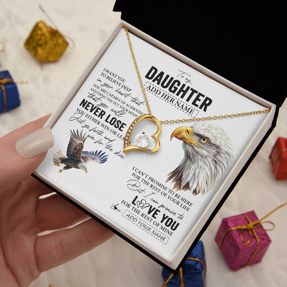 Forever Love Necklace 18K Yellow Gold Finish | 2 | Personalized To My Daughter Necklace From Mom Dad Mother You Will Never Lose Eagle Daughter Birthday Gifts Graduation Christmas Custom Gift Box Message Card | teecentury