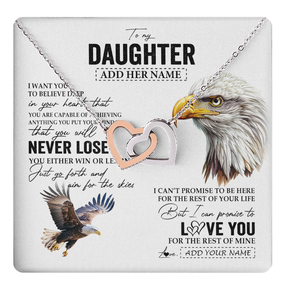 Interlocking Hearts Necklace Stainless Steel & Rose Gold Finish | 1 | Personalized To My Daughter Necklace From Mom Dad Mother You Will Never Lose Eagle Daughter Birthday Gifts Graduation Christmas Custom Gift Box Message Card | teecentury