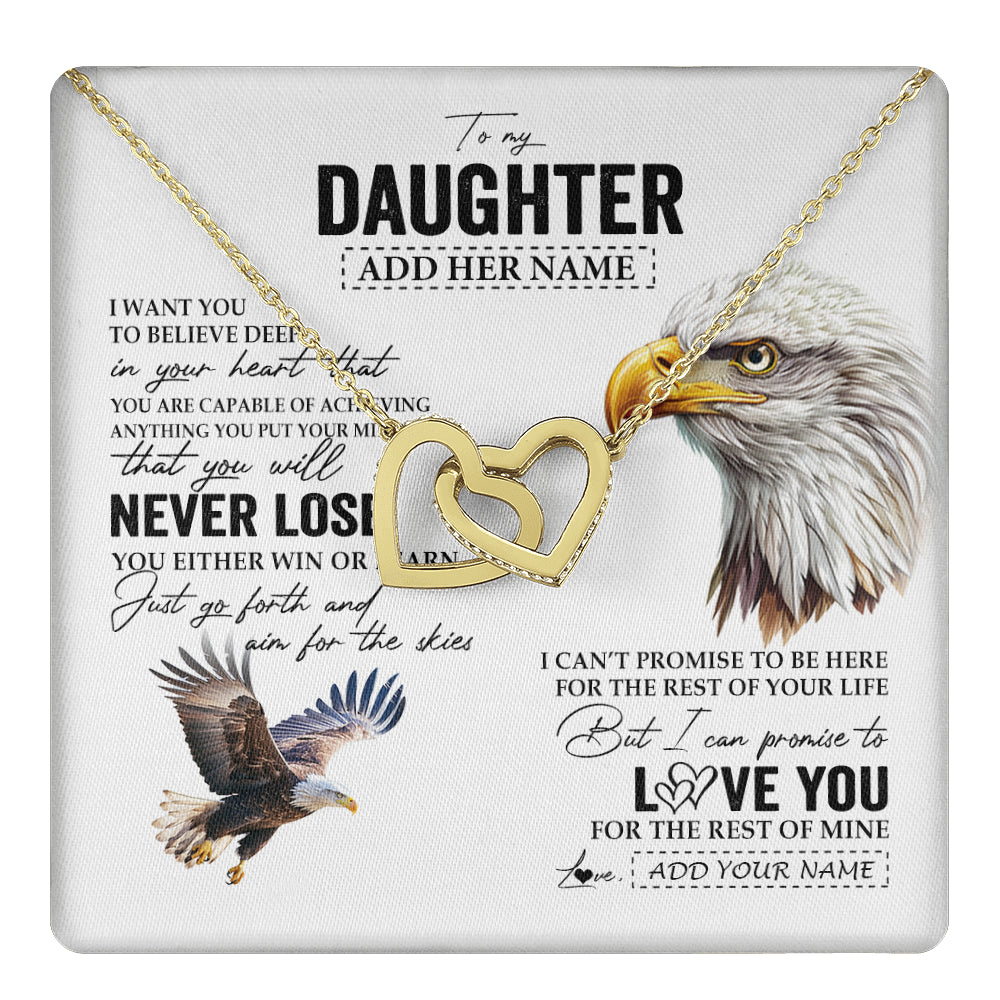 Interlocking Hearts Necklace 18K Yellow Gold Finish | 1 | Personalized To My Daughter Necklace From Mom Dad Mother You Will Never Lose Eagle Daughter Birthday Gifts Graduation Christmas Custom Gift Box Message Card | teecentury