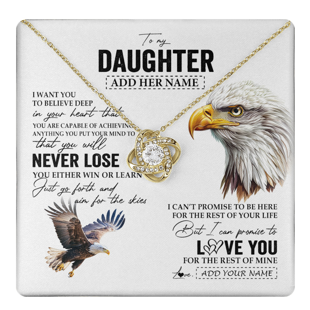 Love Knot Necklace 18K Yellow Gold Finish | 1 | Personalized To My Daughter Necklace From Mom Dad Mother You Will Never Lose Eagle Daughter Birthday Gifts Graduation Christmas Custom Gift Box Message Card | teecentury