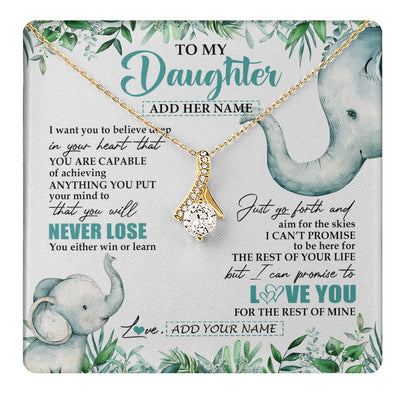 Alluring Beauty Necklace 18K Yellow Gold Finish | 1 | Personalized To My Daughter Necklace From Mom Dad Mother You Will Never Lose Elephant Daughter Birthday Gifts Graduation Christmas Gift Box Message Card | teecentury