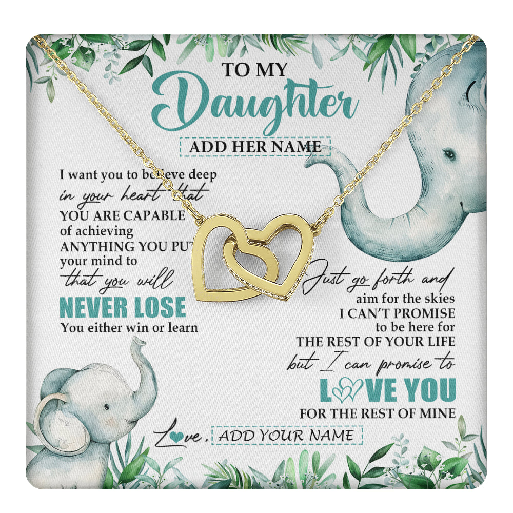 Interlocking Hearts Necklace 18K Yellow Gold Finish | 1 | Personalized To My Daughter Necklace From Mom Dad Mother You Will Never Lose Elephant Daughter Birthday Gifts Graduation Christmas Gift Box Message Card | teecentury