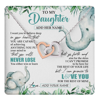 Interlocking Hearts Necklace Stainless Steel & Rose Gold Finish | 1 | Personalized To My Daughter Necklace From Mom Dad Mother You Will Never Lose Elephant Daughter Birthday Gifts Graduation Christmas Gift Box Message Card | teecentury