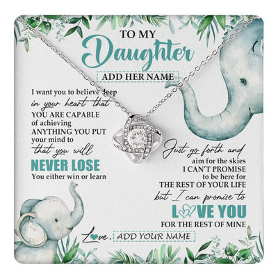 Love Knot Necklace 14K White Gold Finish | 1 | Personalized To My Daughter Necklace From Mom Dad Mother You Will Never Lose Elephant Daughter Birthday Gifts Graduation Christmas Gift Box Message Card | teecentury