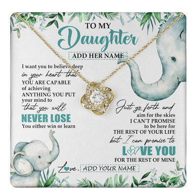 Love Knot Necklace 18K Yellow Gold Finish | 1 | Personalized To My Daughter Necklace From Mom Dad Mother You Will Never Lose Elephant Daughter Birthday Gifts Graduation Christmas Gift Box Message Card | teecentury