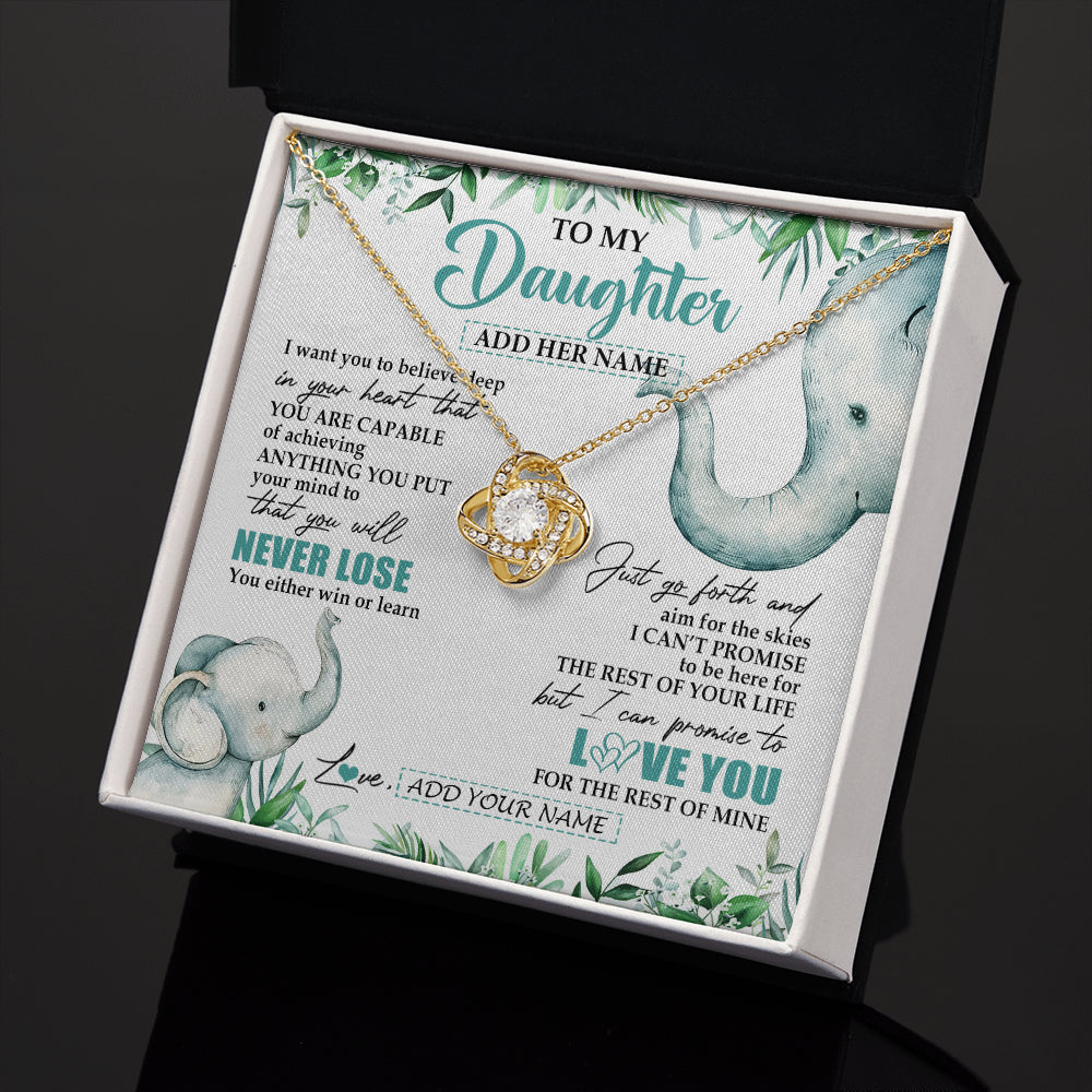 Love Knot Necklace 18K Yellow Gold Finish | 2 | Personalized To My Daughter Necklace From Mom Dad Mother You Will Never Lose Elephant Daughter Birthday Gifts Graduation Christmas Gift Box Message Card | teecentury