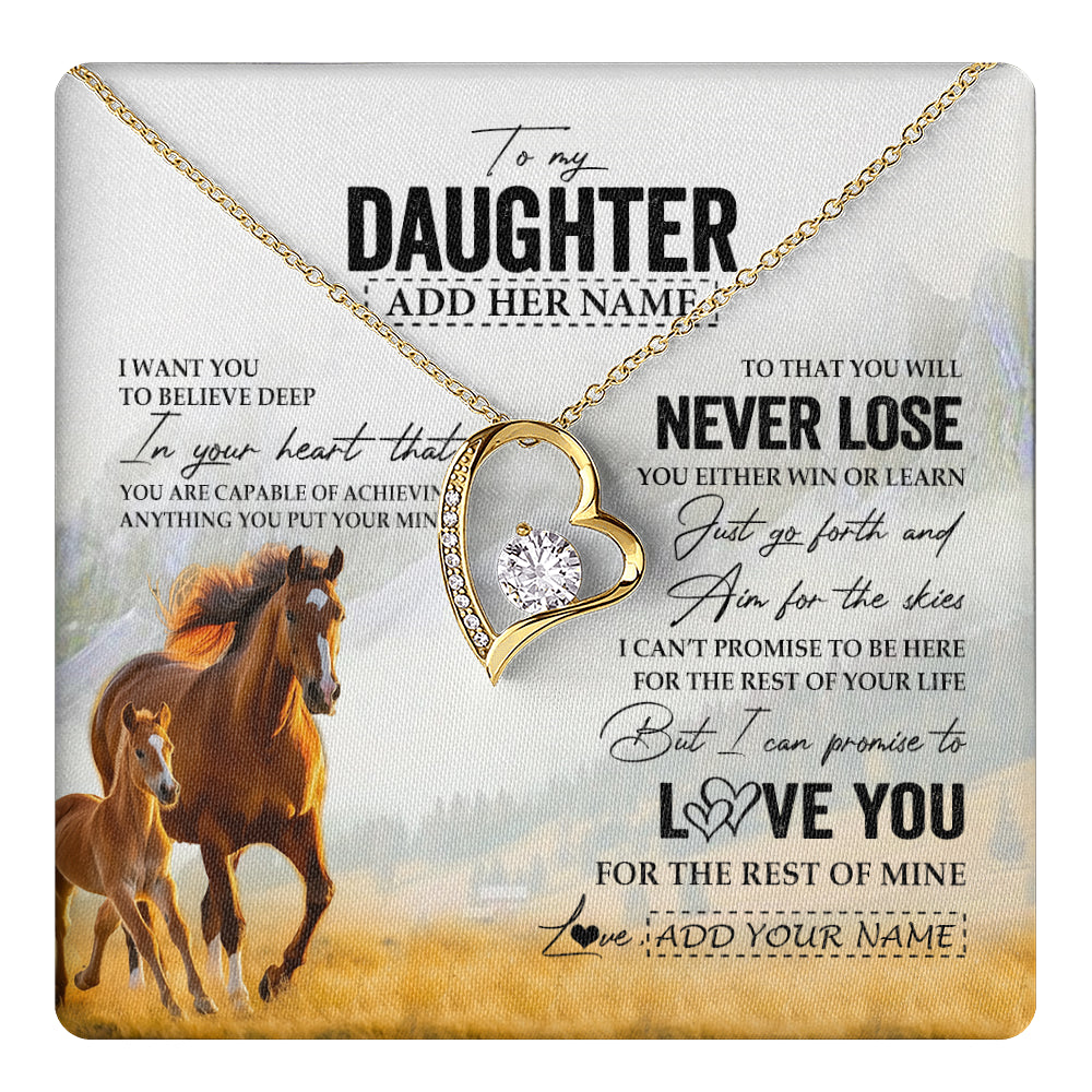 Forever Love Necklace 18K Yellow Gold Finish | 1 | Personalized To My Daughter Necklace From Mom Dad Mother You Will Never Lose Horse Daughter Birthday Gifts Graduation Christmas Custom Gift Box Message Card | teecentury