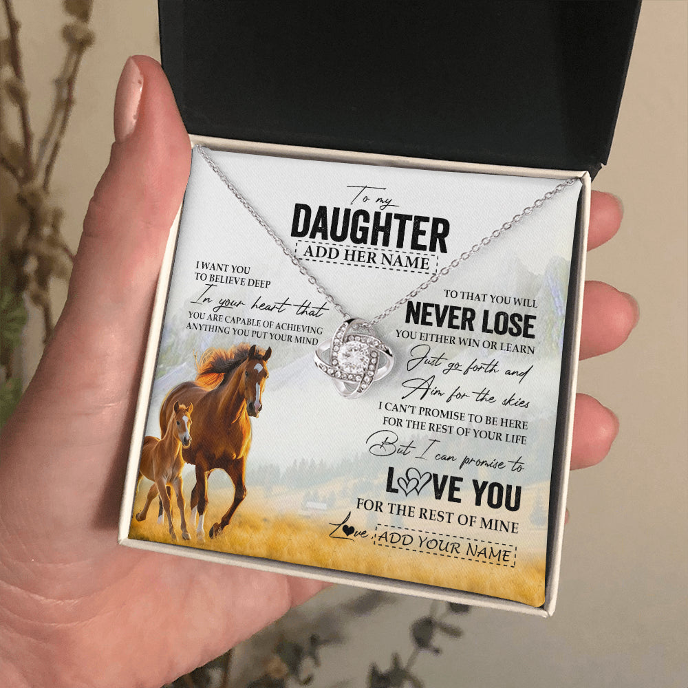 Love Knot Necklace 14K White Gold Finish | 2 | Personalized To My Daughter Necklace From Mom Dad Mother You Will Never Lose Horse Daughter Birthday Gifts Graduation Christmas Custom Gift Box Message Card | teecentury