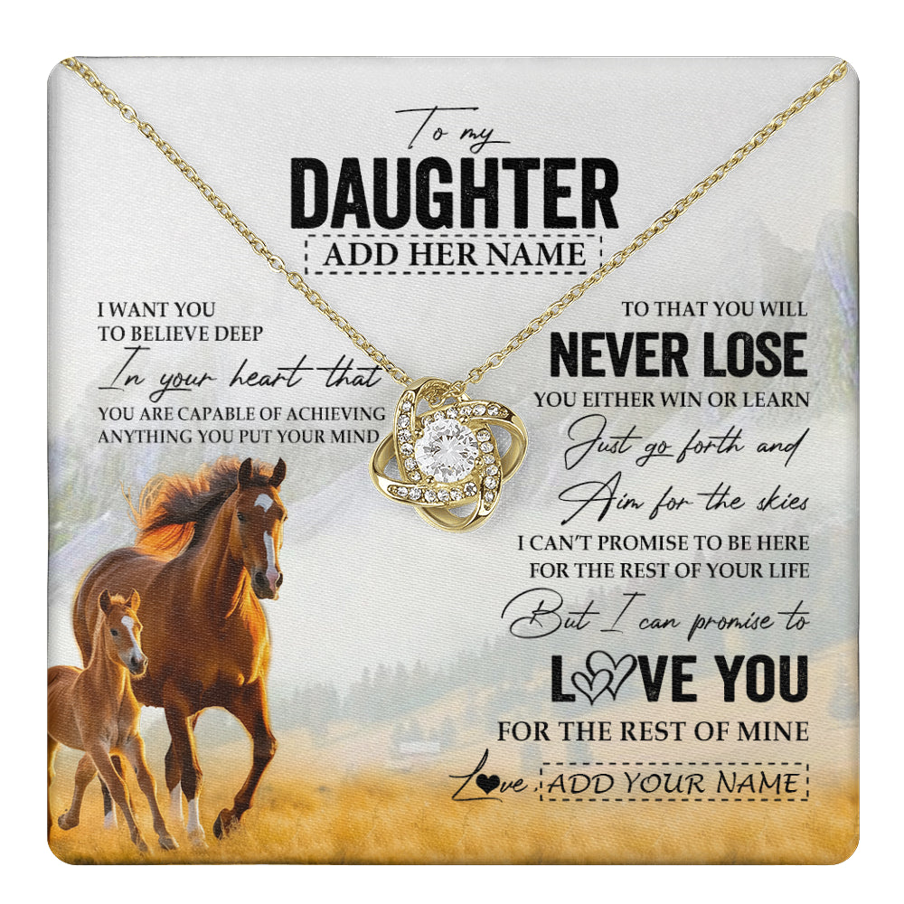 Love Knot Necklace 18K Yellow Gold Finish | 1 | Personalized To My Daughter Necklace From Mom Dad Mother You Will Never Lose Horse Daughter Birthday Gifts Graduation Christmas Custom Gift Box Message Card | teecentury