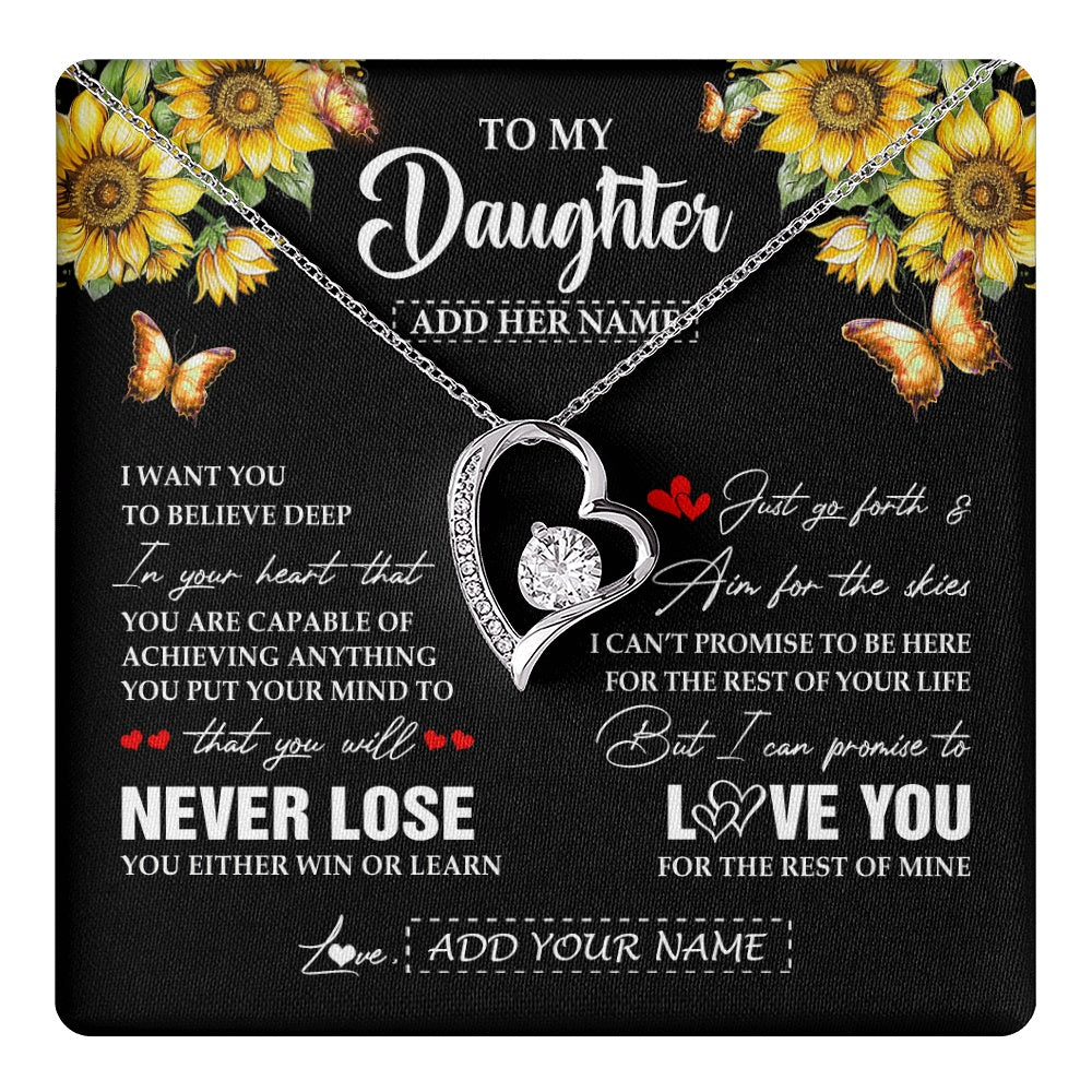 Forever Love Necklace 14K White Gold Finish | 1 | Personalized To My Daughter Necklace From Mom Dad Mother You Will Never Lose Sunflower Daughter Birthday Gifts Graduation Christmas Gift Box Message Card | teecentury.myshopify