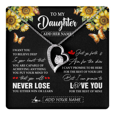 Forever Love Necklace 14K White Gold Finish | 1 | Personalized To My Daughter Necklace From Mom Dad Mother You Will Never Lose Sunflower Daughter Birthday Gifts Graduation Christmas Gift Box Message Card | teecentury.myshopify