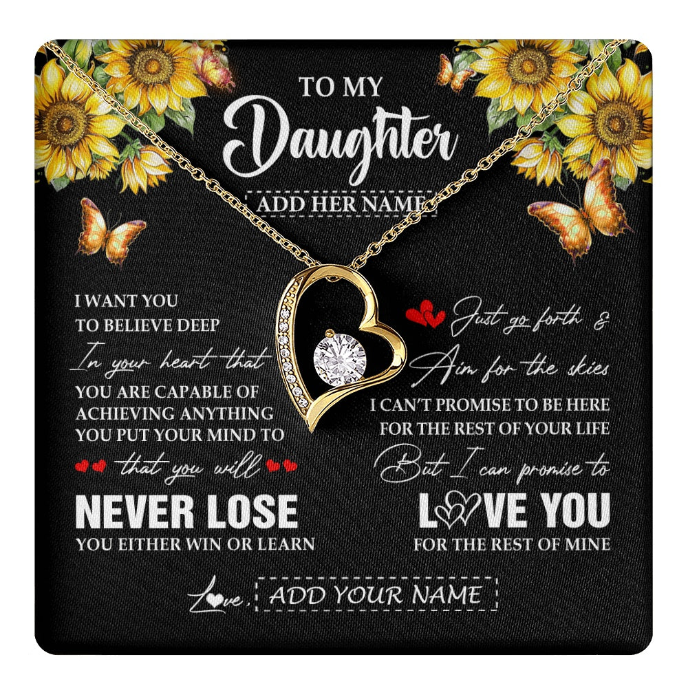Forever Love Necklace 18K Yellow Gold Finish | 1 | Personalized To My Daughter Necklace From Mom Dad Mother You Will Never Lose Sunflower Daughter Birthday Gifts Graduation Christmas Gift Box Message Card | teecentury.myshopify