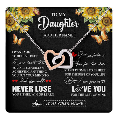 Interlocking Hearts Necklace Stainless Steel & Rose Gold Finish | 1 | Personalized To My Daughter Necklace From Mom Dad Mother You Will Never Lose Sunflower Daughter Birthday Gifts Graduation Christmas Gift Box Message Card | teecentury.myshopify