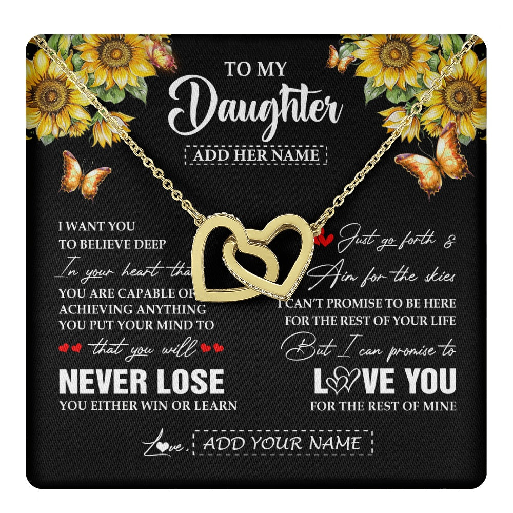 Interlocking Hearts Necklace 18K Yellow Gold Finish | 1 | Personalized To My Daughter Necklace From Mom Dad Mother You Will Never Lose Sunflower Daughter Birthday Gifts Graduation Christmas Gift Box Message Card | teecentury.myshopify