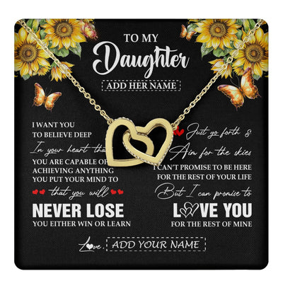 Interlocking Hearts Necklace 18K Yellow Gold Finish | 1 | Personalized To My Daughter Necklace From Mom Dad Mother You Will Never Lose Sunflower Daughter Birthday Gifts Graduation Christmas Gift Box Message Card | teecentury.myshopify